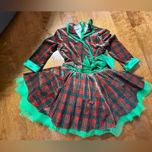Weissman Festive holiday Plaid Dress with Tulle Skirt